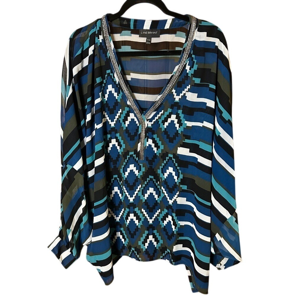 Lane Bryant‎ embellished dolman sleeve blouse - teal black size 22/24